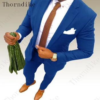 Thorndike (Suknjič+Hlače+Tie) Bo Ustrezala Moških, Določene Moških Tuxedos Za Poroko Kraljevsko Modra Prom Stranka/Večerja Kostum Homme Z Zarezo River