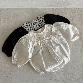 Oblačila za malčke otroci onesie 0-24m Obleka, Newborn Baby Dekleta Modni Cvet Vezenje Crawlwear Čipke Bombaž Jumpsuit Enem Kosu