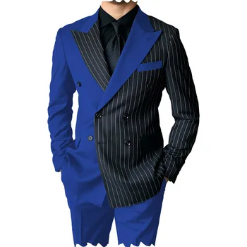 2023 Nov Modni Dvojno Zapenjanje Priložnostne Obleko Dva Kosa Splice Kontrast Moške Obleko Poslovno Obleko Poročno Obleko Moških Oblačila Obleko