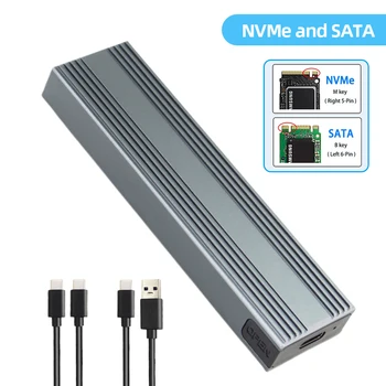 M. 2 NVME SATA Dual Protokol SSD Ohišje USB3.1 Tip-C ssd Disk, Napajalnik, Ohišje 5/10Gbps za 2230/2242/2260/2280 SSD