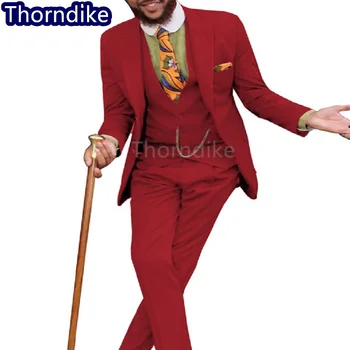 Thorndike Red River Obleke za Moške Meri Terno Slim Ženina Meri 3 Kos Poroko Mens Obleko Masculino(Suknjič+Hlače+Telovnik)