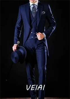 Italijanski gospod stil Poroka Človek Dolgega repa plašč Ženina Maturantski Tuxedos Formalno Mens Obleke terno masculino (Suknjič +Hlače +Telovnik)
