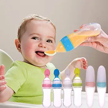 Dojenčka Silikonski Stisnemo Steklenico Mleka Novorojenega Dojenčka Usposabljanje Žlico Riža Prilepite Sadje Blato Dodatna Hrana Za Hranjenje Steklenički