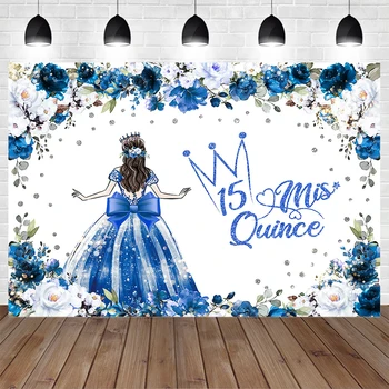 Quinceanera Princesa Ozadje Modro Krono Obleko Cvet Rojstni Dan Dekoracijo 15 Let Fotografija Ozadje Sladko Dekle Foto Prop