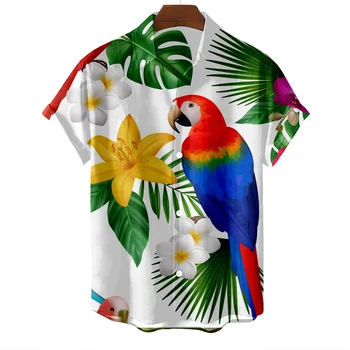 2023 Nova moška Majica Hawaiian Flamingo Tiskano Majico Za Moške, Modni Kratkimi Rokavi Moški Oblačila Vrh Ovratnik Prevelik Bluzo 5xl