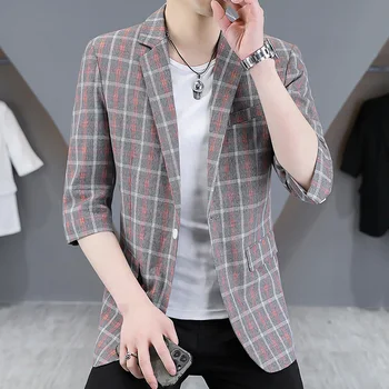 Boutique Poletje Moda za Moške Priložnostne Mid-rokav Britanski Stil Sin Dihanje korejska Različica Trend Mladih Slim Poroko Jopič