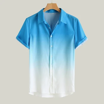 Poletne Moške Kratke Rokav Hawaiian Majica Priložnostne Gradient Tanke Ovratnik Dihanje Kul Harajuku Plus Velikost grafični t Shirt majice