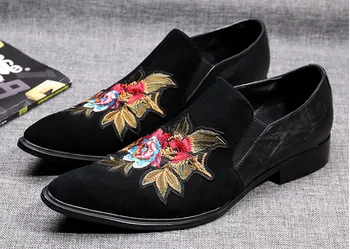 Moški nov modni retro cvet moške priložnostne loafers moških pokazal prste udobno dihanje moških priložnostne usnjeni čevlji brezplačna dostava