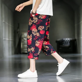 Kitajski Slog Ledu svilene hlače za moške poletne priložnostne Moda odrezana hlače, moške hlače s tanko slog svoboden oversize barve, plaža hlače
