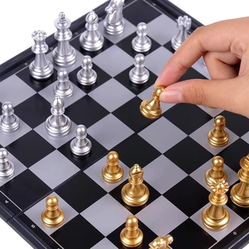 Šah, Backgammon Set Kovinskih Šahovnici Zlato, Srebro Zložljive Magnetni Žep Šah Echecs Potovanje Visoke Kakovosti Otroci Šah Prenosni