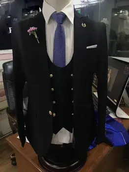 2021 Prilagojene modni, klasični Črno poročno obleko za moške 3-kos slim fit opozoril River formalne poslovne stranke ženin obleke