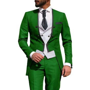 Slim Fit italijanski Moške Obleke z Dvojno Zapenjanje Suknjič, Bela Waistcoat za Večerjo Tailcoat 3 Kosov Modnih Poroko Ženina Jopičem