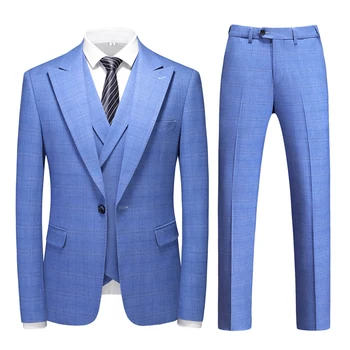 Plyesxale Elegantno Modro Poročno Obleko Za Moške Dvojni Prezračevalni Oblikovalec Mens Ustreza 3 Kos Luksuzni Slim Fit Stranka Priložnostne Obleko Človek Q1369
