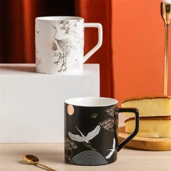 Keramični Ročno Poslikane Žerjav Kave Skodelice Iz Porcelana Zajtrk Mleko Vrč Ustvarjalne Urad Tea Cup Tradicionalni Kitajski Drinkware Darilo
