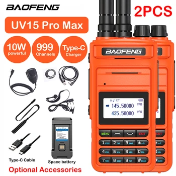 2PCS Baofeng UV-15 Pro Max Walkie Talkie 999 Channel High Power 10W UHF VHF Ham CB Radio Dolgo Vrsto Dual Band Nadgrajeno od UV5R