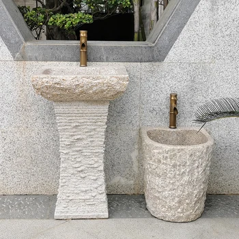 Dvorišče kamen umivalnik integriran zunanji umivalnik gospodinjski kamen luksuzni stolpec umivalnik zunanji bazen Kitajski stil