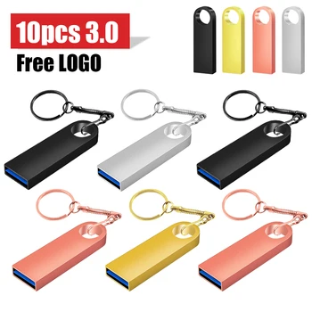 10PCS/veliko USB Pomnilnik USB ključ Pen Drive Pogona Usb Flash 128GB 32GB 64GB 8GB 16GB Memory Stick Kovinski Usb Flash Disk Prenosni Usb