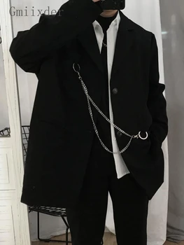Gmiixder Temno Gothic Blazer Moški 2022 Jeseni Novo Ohlapno Korejski Priložnostne Obleko Moški Lep Elegantna Hip Hop Suknjič Punk Ulične
