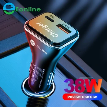 EONLINE 3D 38W USB Avto Polnilec 5A Tip C PD QC Hitro Polnjenje Telefona Adapter Za iPhone 14 Pro Max Huawei Xiaomi Samsung S20 S21
