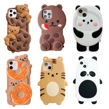 Risanka 3D Piškotov Medved Primeru Za Apple iPhone 14 13 Pro Max 12 11 XR XS SE 2020 6 7 8 Plus Srčkan Živali Panda Mehki Silikonski ovitek