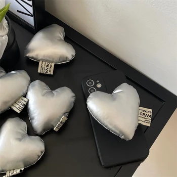 Korejski 3D Puff Srce Ljubezni, Telefon Imetnik Oprijem Tok Fuzzy Navzdol Jakno Nosilec Za iPhone 14 Pro Max, Luštna, Puhasto Smart Stojalo Griptok