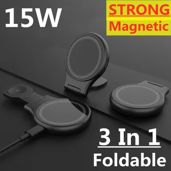 3 v 1 Magnetni Brezžični Polnilnik Stojalo Tipke Za iPhone 12 13 14 Pro Max 11 Apple Watch Airpods 15W Zložljive Hitro polnilno Postajo