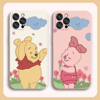 Ohišje Za iPhone 14 13 12 11 Pro XS Mini Max X XR 7 8 6 6S Plus Barva Preprost Tekoče Silikona Primeru Piglet Winnie Pooh Bear