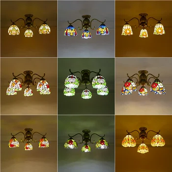 3-5 barvnega Stekla Tiffany Stropne Svetilke Evropske Retro Slogu Ustvarjalne Multi Vodil Dragonfly Cvet Oblikovan LED Lučka