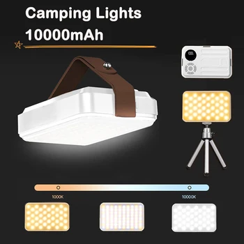10000mAh Polnilna LED Luč Kampiranje s Stojalom Vrvica za opaljivanje tega PD18w Polnjenje Baterije Zaslon Prenosna Svetilka Šotor Luči Luč