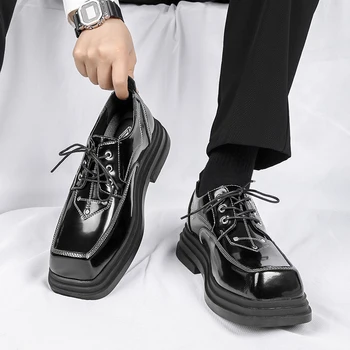 Moške priložnostne anti-skid poslovno obleko debele soled pravega usnja dihanje Britanski modni priložnostne čevlji široko toe usnjeni čevlji