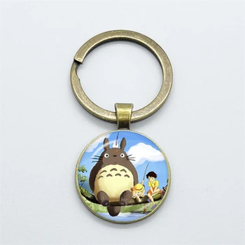 Risanka Totoro obeskom za ključe Obesek Multicolor Srčkan Chinchilla Steklo Dome Keyrings za Ključe Dekor Dodatki Darilo