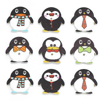 50Pcs Pingvin Obliko, Gumbi, Poslikani Leseni Gumbi Za Oblačila, Dekorativne Gumb Za Otroke 2-Luknjo Sew Obrti DIY Scrapbooking
