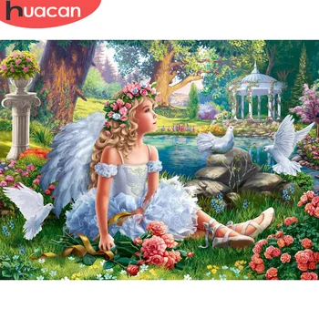 HUACAN 5D DIY Diamond Slikarstvo Angel Girl Portret Mozaik Sliko Kompleti Polno Vezenje Golob Dekoracijo Za Dom
