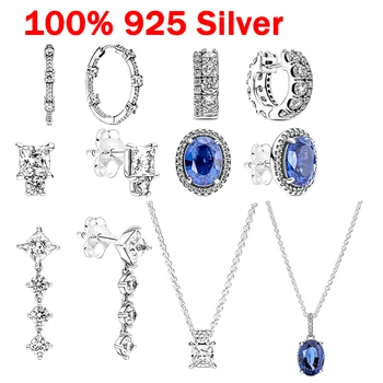 100% 925 srebro 2022 Pozimi novo izvirno pavé okrogle in kvadratne uhani halo ogrlico iz ženskih priljubljen nakit darilo