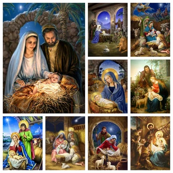 Jezus Kristus, Rojen Diamond Slikarstvo Jasli Verske Božič Krajine Navzkrižno Šiv Vezenje Sliko Mozaika Doma Dekor Darilo