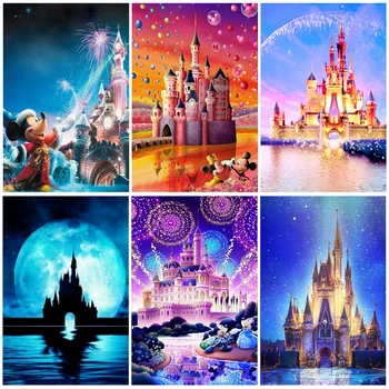 Digitalni Oljna slika DIY Disney Pravljica Fantasy Grad Barvo S Številko Domačo Steno v Dnevni Sobi Art Okras otroške Darilo
