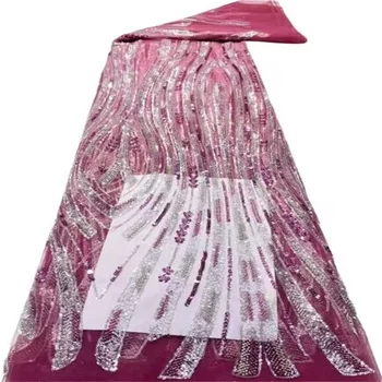 Nigerijski Sequins Čipke Tkanine 2023 Visoko Kakovostna Bela Afriška Til Vezenje Tkanina za Poročne obleke Šivanje Očesa Čipke 5 Metrov