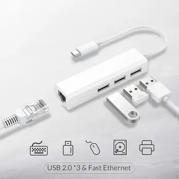 USB, Ethernet, Omrežna Kartica, 3 Vrata, High-Speed USB 2.0 priključek RJ45 Zvezdišča 10/100 Ethernet Adapter Prost Gonilnik USB Hub Lan Za Macbook Zmago