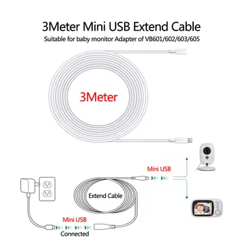 3 Meter Podaljšek Kabel za Baby Monitor Napajalni Adapter Univerzalni Primerna za VB601/603/605/607 Kamera Mini USB Priključek