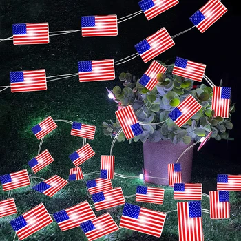 ZDA Zastavo Niz Luči, Dan Neodvisnosti, Okrasni Niz Luči Baterija Upravlja Niz LED Sveti Rdeče Belo Modra Zvezda Luči