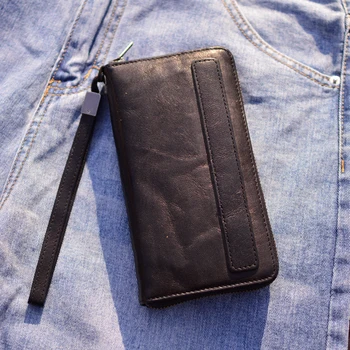 AETOO Nove moške usnjene sklopka vrečko super mehko glavo plast cowhide dolgo zapestje torbici črna moda preprost mobilni telefon vrečko